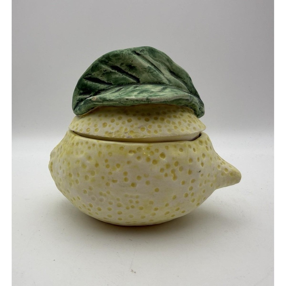 Vintage Lemon Shaped Trinket Box Hand Painted Ceramic AG Mark 3.75"